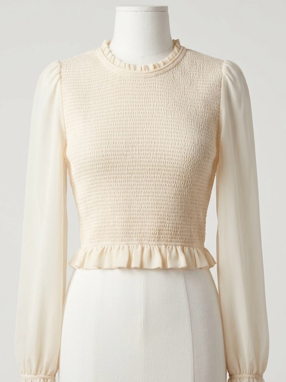 Aritzia Wilfred Tempest Blouse XS Sheer Balloon Sleeve Smocked Top